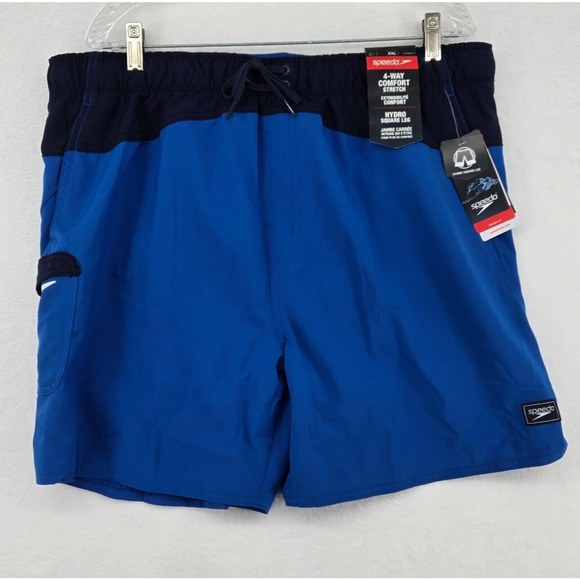 Speedo Mens Swim Trunks Blue Size XXL Marina Flex Volley 17" Pocket NWT - Picture 1 of 13